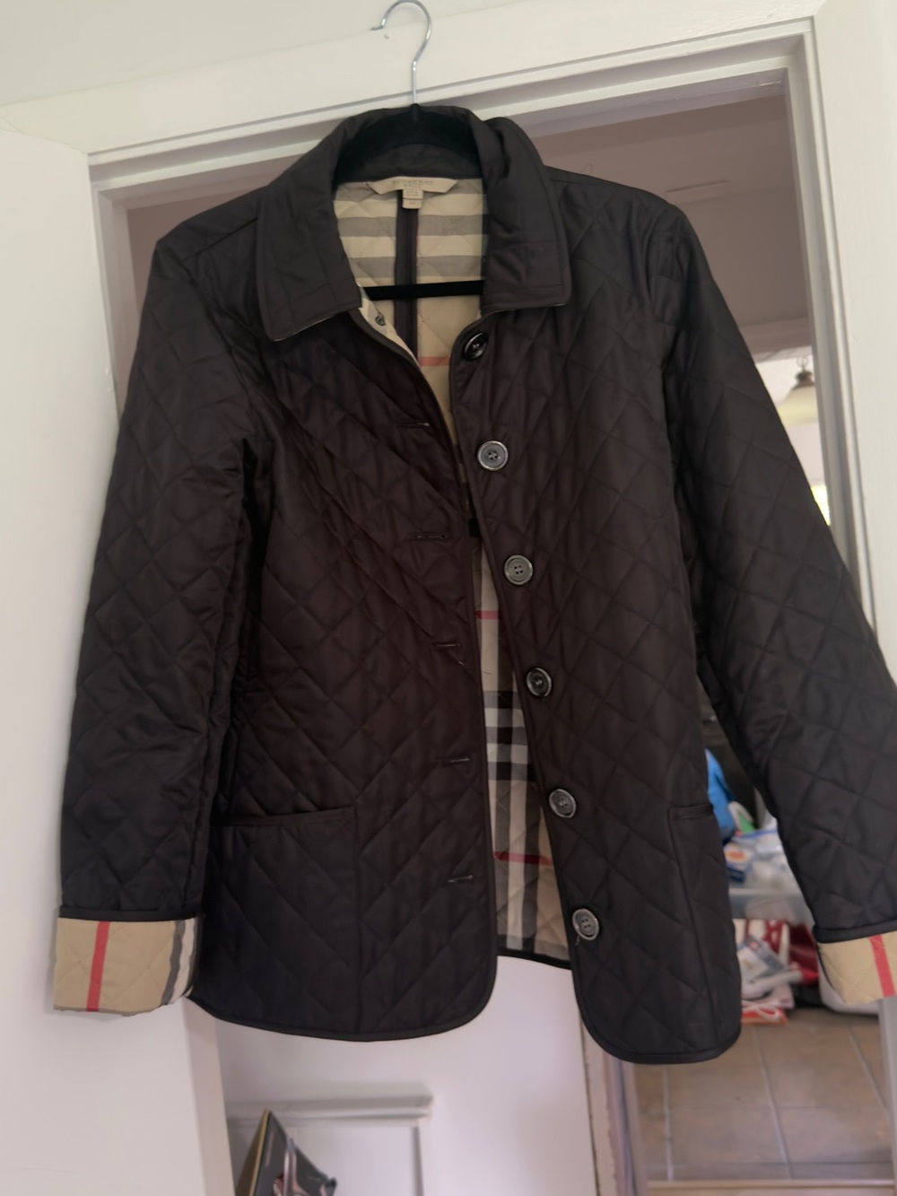 Burberry Black Quilted Jacket with Signature Check Lining